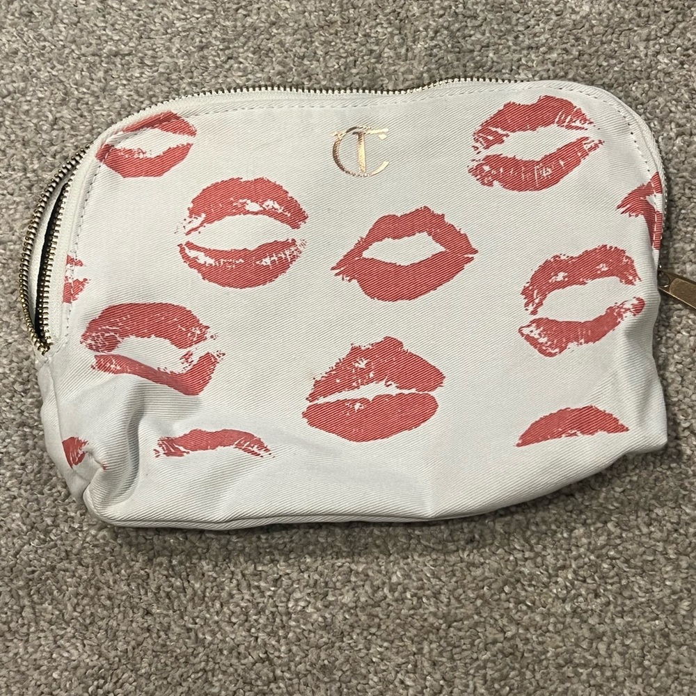Charlotte Tilbury Cream Cosmetic Pouch with Pink Lip Print